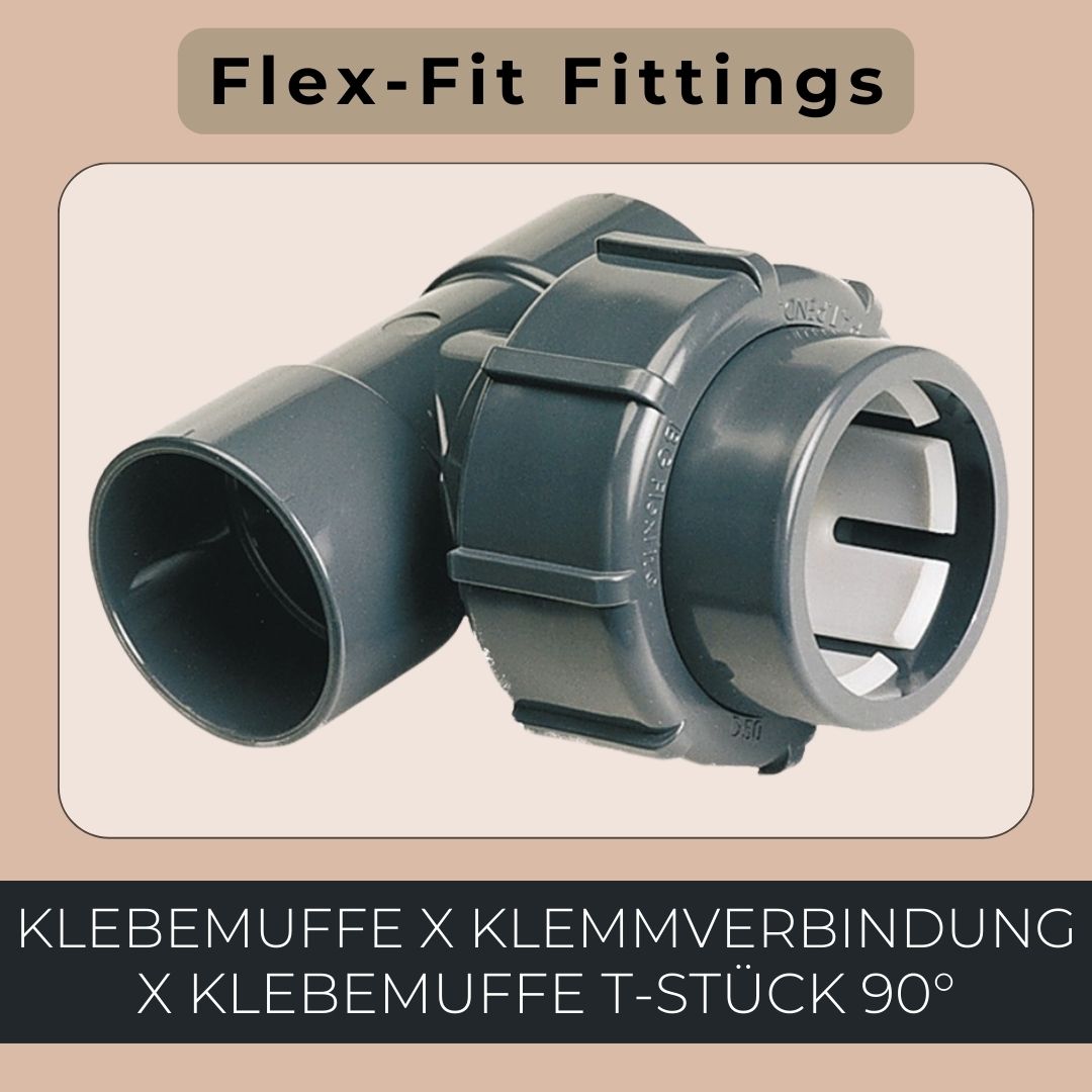 Flex-Fit T-St&uuml;ck 90&deg; Klebemuffe x Klemmverbindung x Klebemuffe