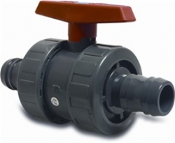 PVC Kugelhahn mit beidseitiger Schlauchtülle 38mm
