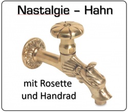 Messing Nostalgie-Hahn mit Rosette und Handrad